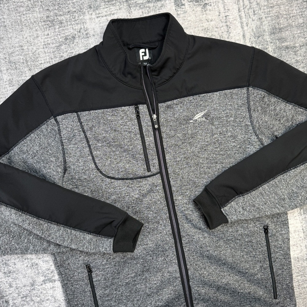 FootJoy Jacket Mens Large Gray Black Knit Sweater Fleece Full Zip Golf Travel